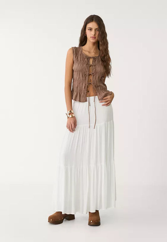 Jupe midi fluide avec taille élastique - Réf: ER001406254